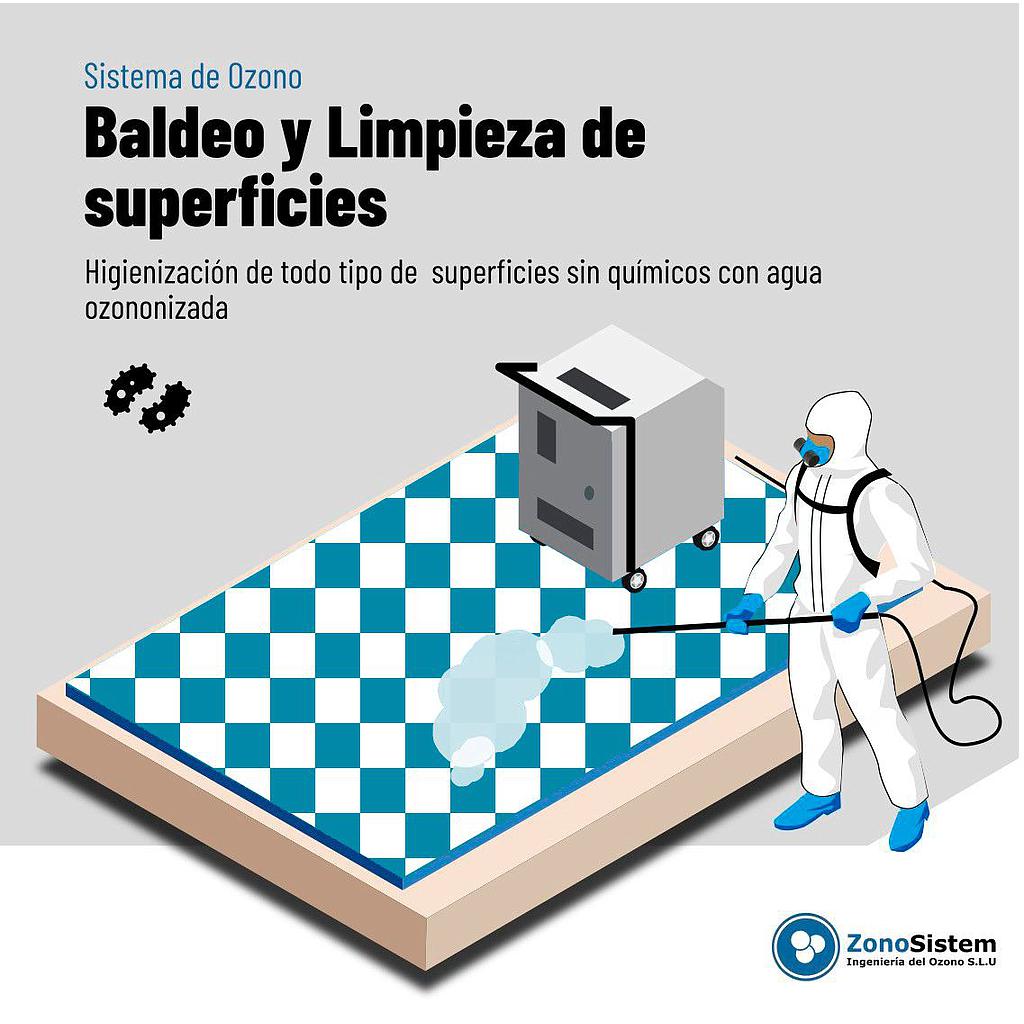 Uso del ozono para baldeo y desinfección de superficies